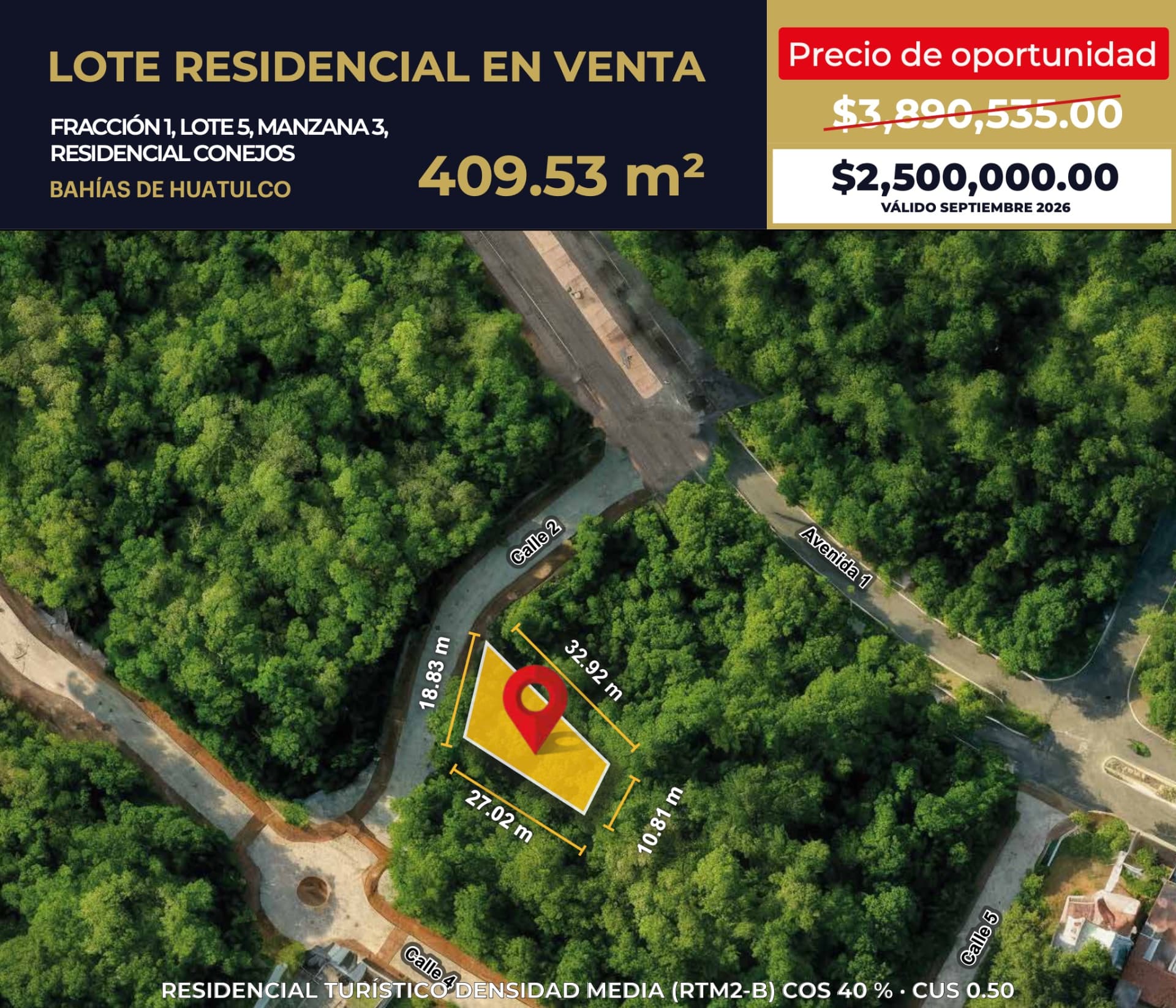 410 m² Lot for Sale in Residencial Conejos, Santa María Huatulco - Image 1
