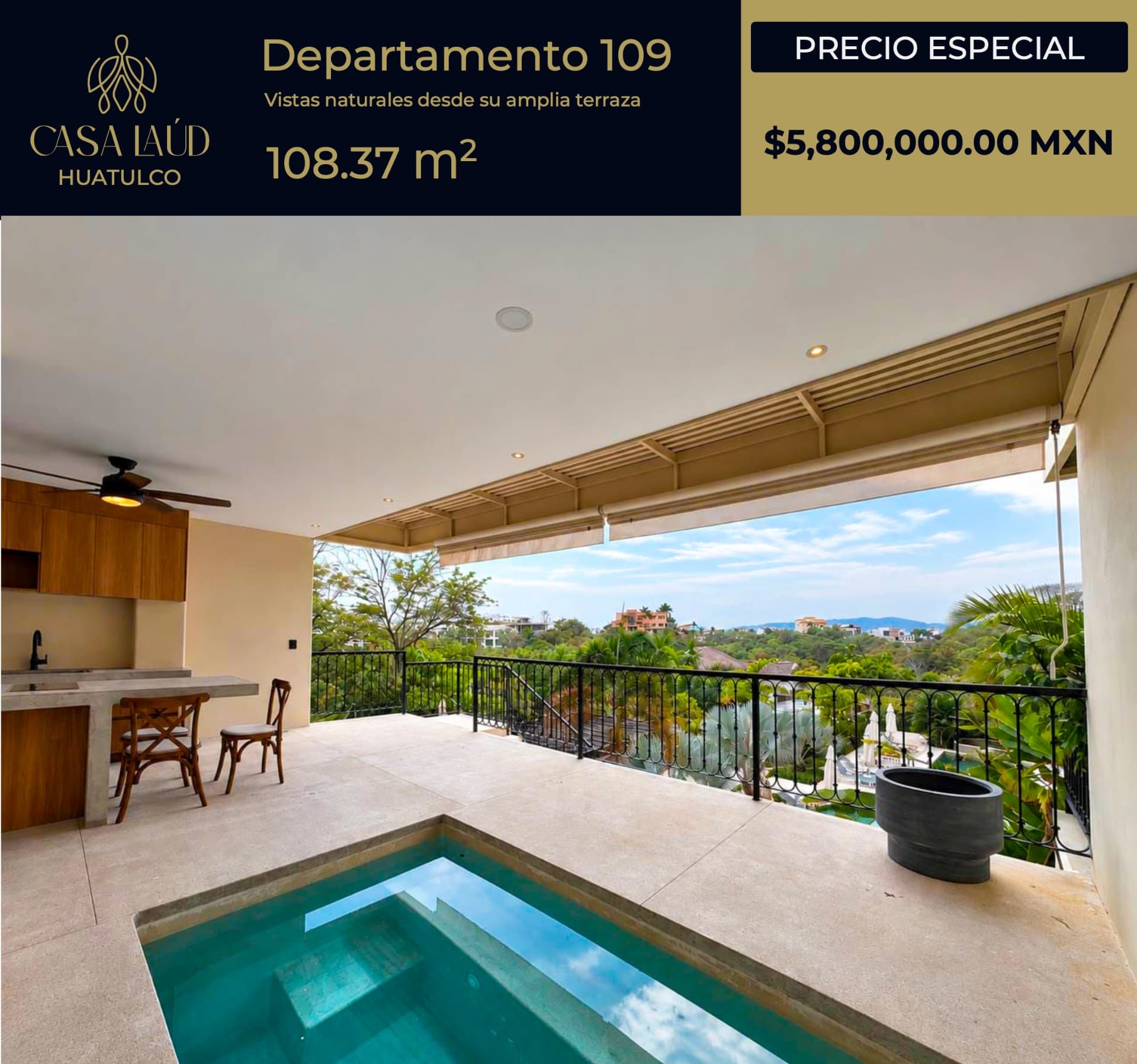 Departamento de 109 m² en venta en Bahías de Huatulco, Santa María Huatulco - Imagen 1